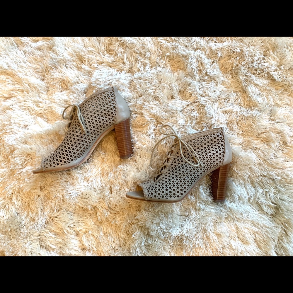 Neutral open toe ankle booties